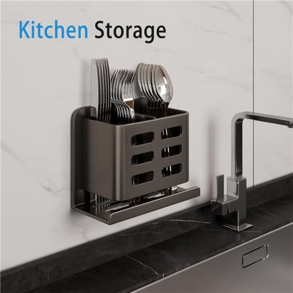 Black Wall Toothbrush Holder Aluminum Bathroom Storage Rack No Drilling Toothpas - Picture 5 of 7